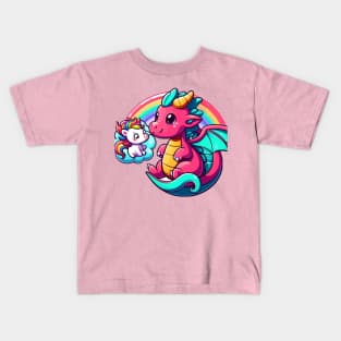 Enchanting Duo: Dragon and Baby Unicorn Delight Kids T-Shirt